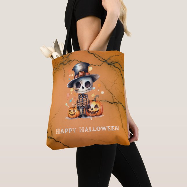 Ghoul and Jack-O' Lanterns Orange Black Halloween Tote Bag (Close Up)