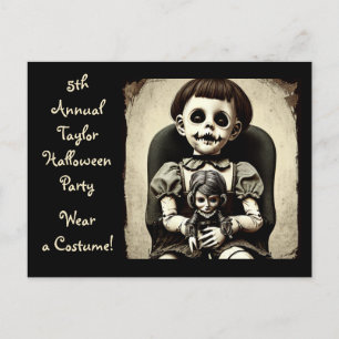 Ghoul Child with Scary Doll Halloween Party Postcard