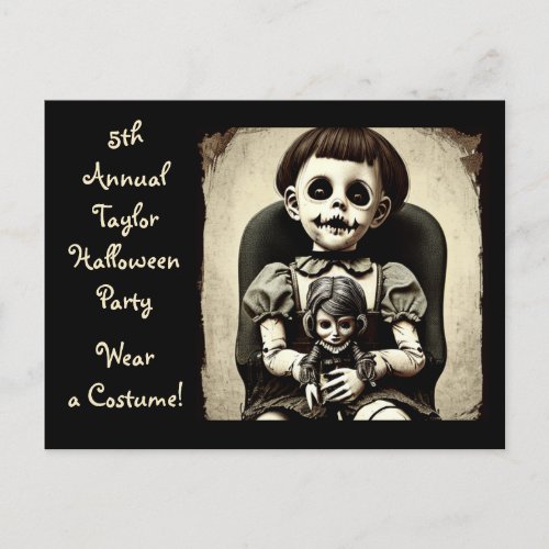 Ghoul Child with Scary Doll Halloween Party   Postcard