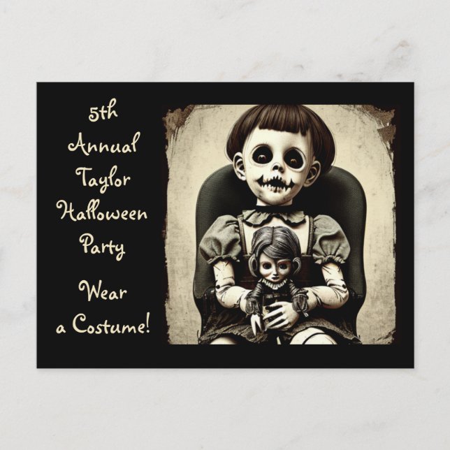 Ghoul Child with Scary Doll Halloween Party   Postcard (Front)