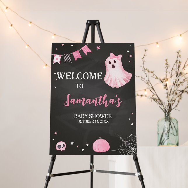 Ghoul Ghost Halloween Baby Shower Welcome Sign (In Situ (Stand))