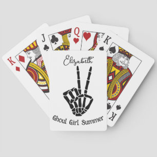 Ghoul Girl Summer Skeleton Peace Sign Personalized Poker Cards