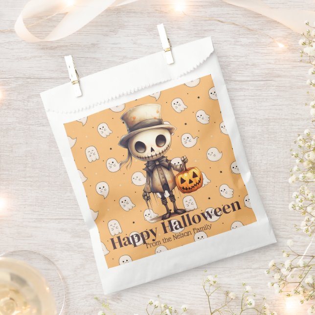 Ghoul in Top Hat Full Moon Bats Happy Halloween Favor Bag (Clipped)