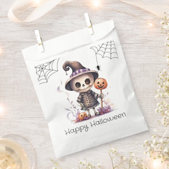 Ghoul in Witches Hat Spiderwebs Happy Halloween Favor Bag (Clipped)