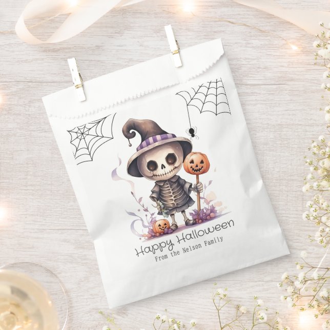 Ghoul in Witches Hat Spiderwebs Happy Halloween Favor Bag (Clipped)
