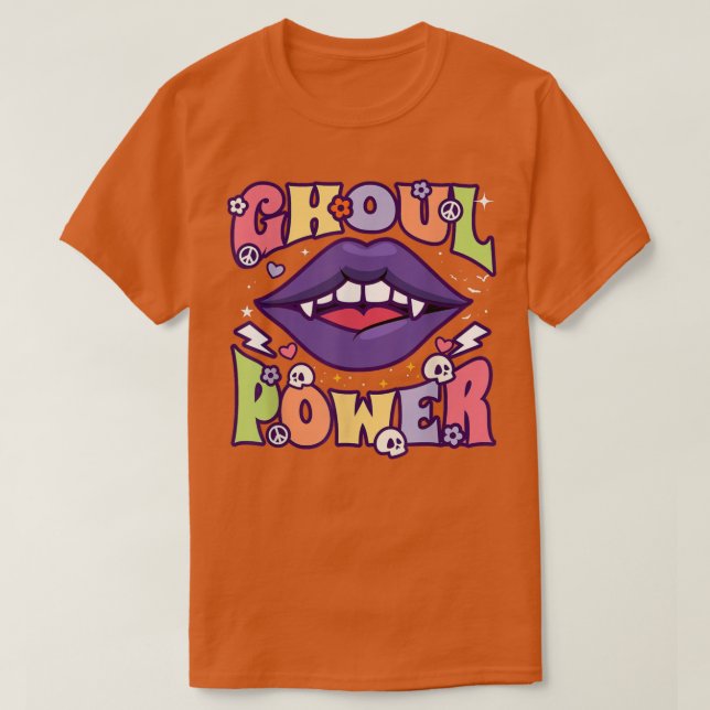 Ghoul Power Funny Halloween Vibes Retro Groovy Vam T-Shirt (Design Front)