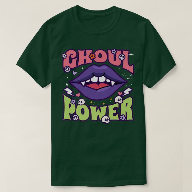 Ghoul Power Funny Halloween Vibes Retro Groovy Vam T-Shirt (Design Front)