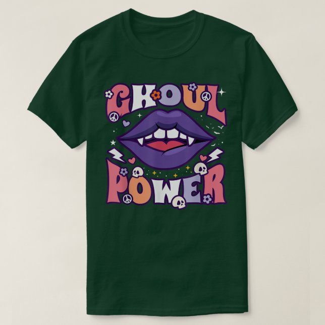Ghoul Power Funny Halloween Vibes Retro Groovy Vam T-Shirt (Design Front)