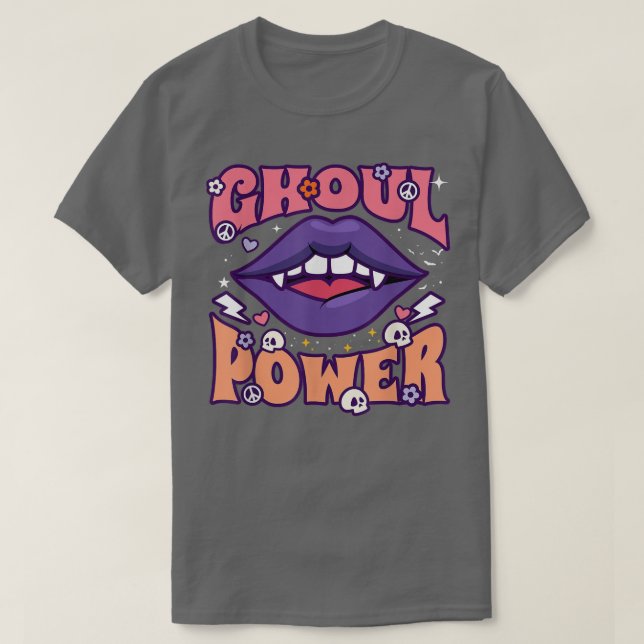 Ghoul Power Funny Halloween Vibes Retro Groovy Vam T-Shirt (Design Front)