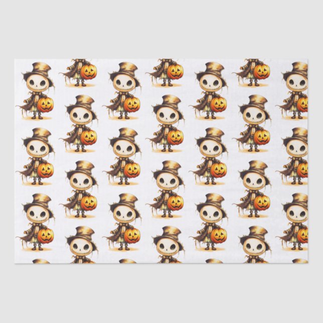 Ghoul Top Hat Jack-o' Lantern White Halloween Tissue Paper (Front)