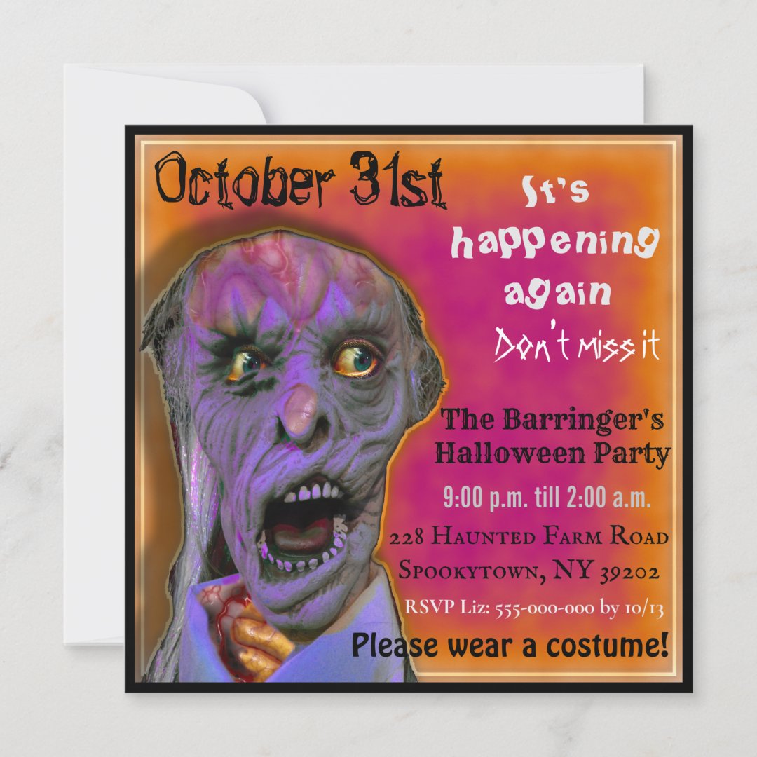 Ghoulish Fun Scary Creepy Halloween Costume Party Invitation | Zazzle