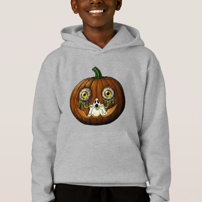 Ghoulish Ghost Dripping Eyeballs Jack-O-Lantern Hoodie (Front)