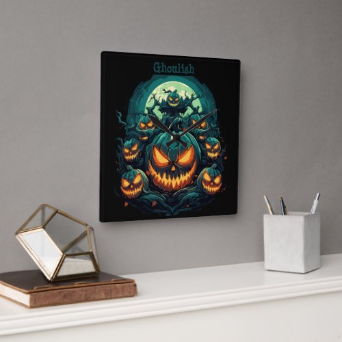 Ghoulish Glare Square Wall Clock