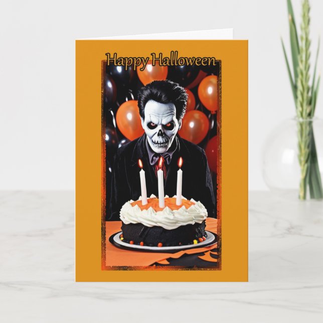 Ghoulish Happy Birthday on Halloween Card (Front)