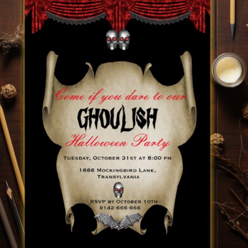 Ghoulish Silver Skulls Halloween Invitation