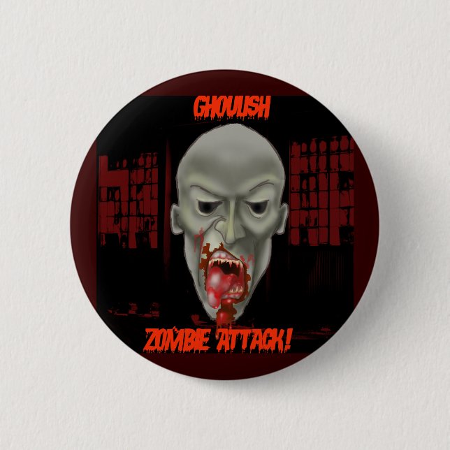 Ghoulish Zombie Attack Pinback Button (Front)