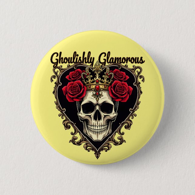 Ghoulishly Glamorous, Halloween Elegance Design Button (Front)
