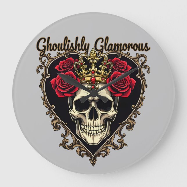 Ghoulishly Glamorous, Halloween Elegance Design Large Clock (Front)