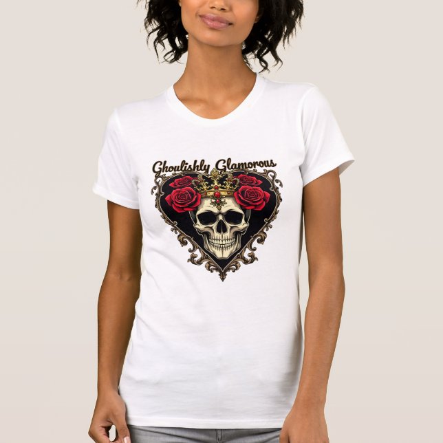 Ghoulishly Glamorous, Halloween Elegance Design T-Shirt (Front)