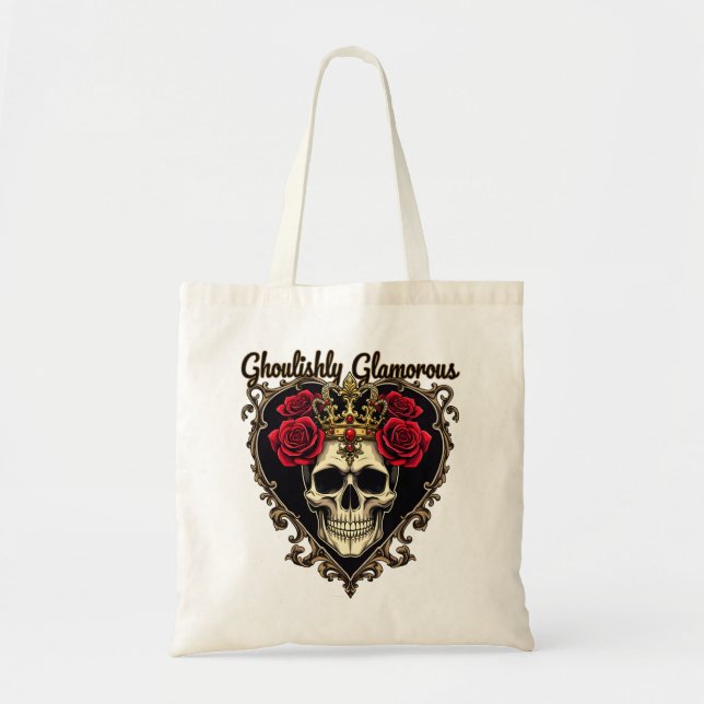 Ghoulishly Glamorous, Halloween Elegance Design Tote Bag (Front)