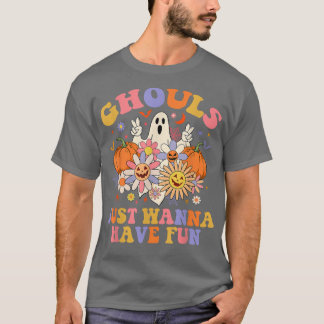 Ghouls Have Fun Floral Ghost Boo Pumpkin Groovy Ha T-Shirt