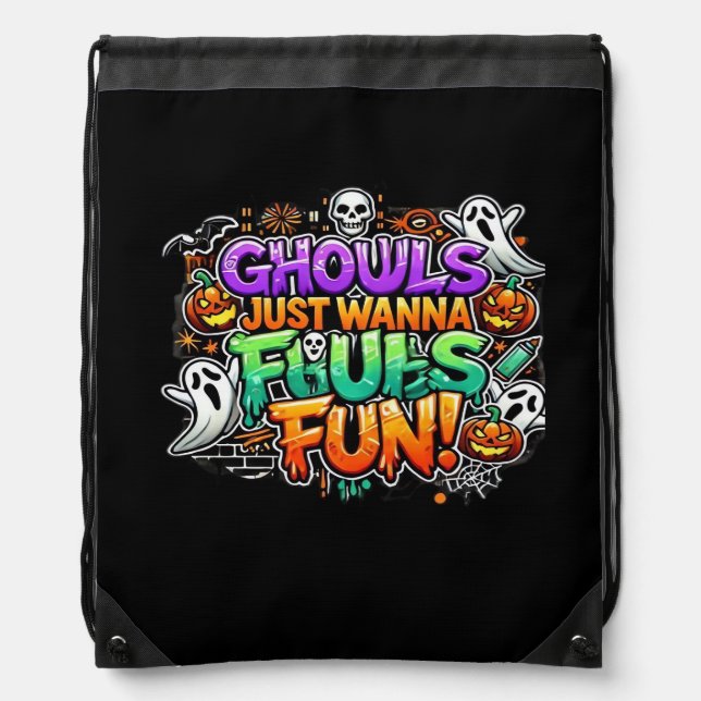 Ghouls Just Wanna Have Fun – Autumn Ghouls Drawstring Bag (Front)