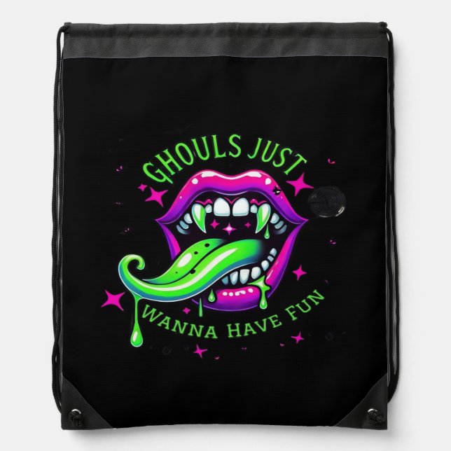 Ghouls Just Wanna Have Fun Boo-tiful Design Drawstring Bag (Front)