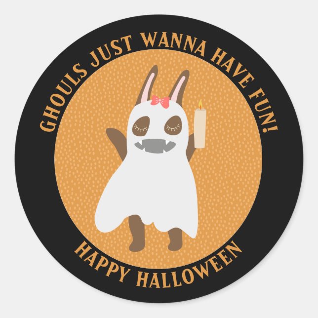 Ghouls Just Wanna Have Fun Cute Bunny Ghost Classic Round Sticker (Front)