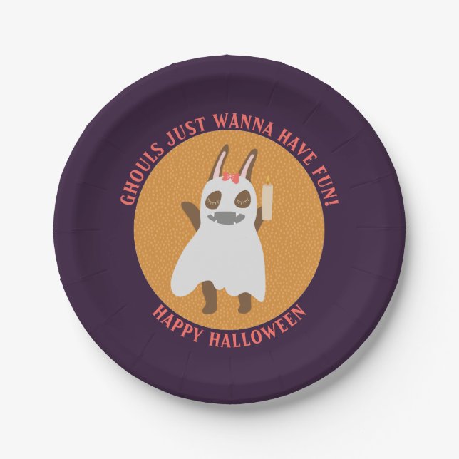 Ghouls Just Wanna Have Fun Cute Bunny Ghost Paper Plates (Front)