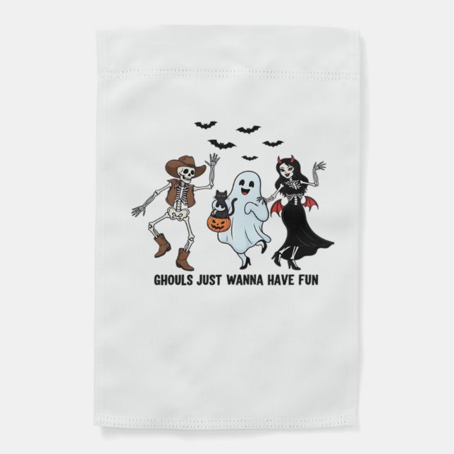 Ghouls Just Wanna Have Fun - Dancing Skeleton Spoo Garden Flag (Front)