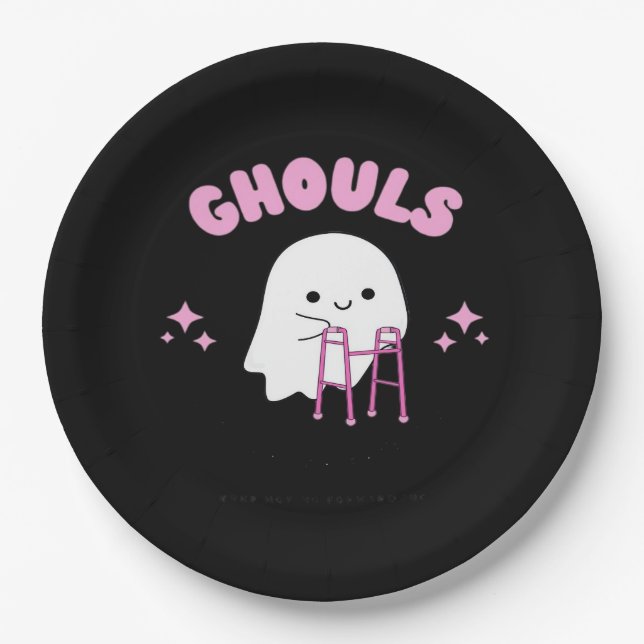 Ghouls Just Wanna Have Fun Funny & Sloth Paper Plates (Front)