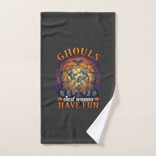 Ghouls Just Wanna Have Fun Ghosts Cemetery Pumpkin Hand Towel