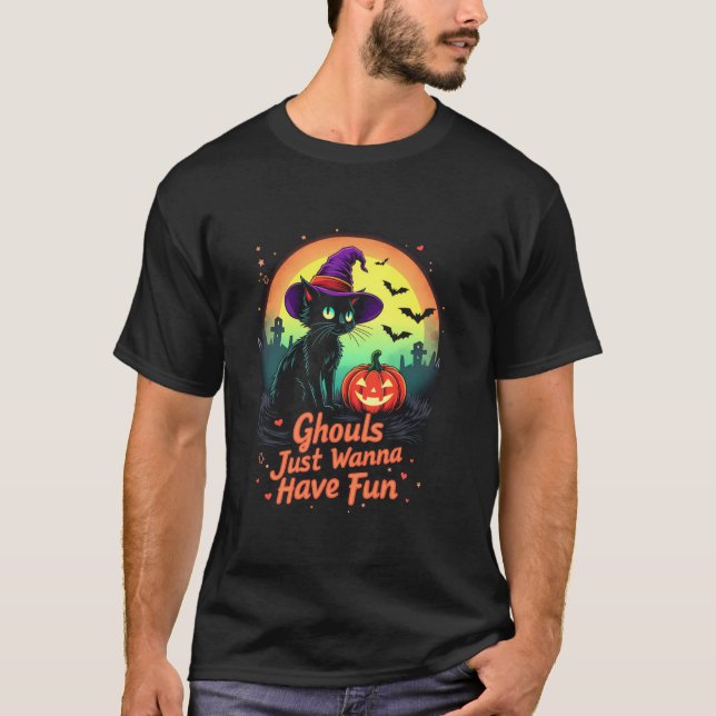 Ghouls Just Wanna Have Fun Halloween Women Cat Wit T-Shirt (Front)