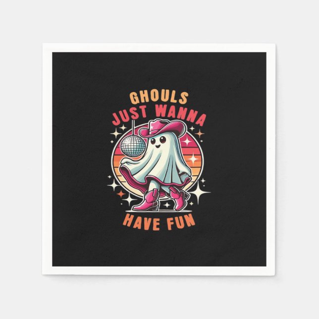 Ghouls Just Wanna Have Fun Retro Disco Napkins (Front)