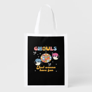 Ghouls Just Wanna Have Fun Retro Groovy Halloween Grocery Bag