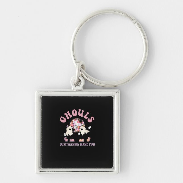 Ghouls Just Wanna Have Fun Retro Halloween Party C Keychain (Front)