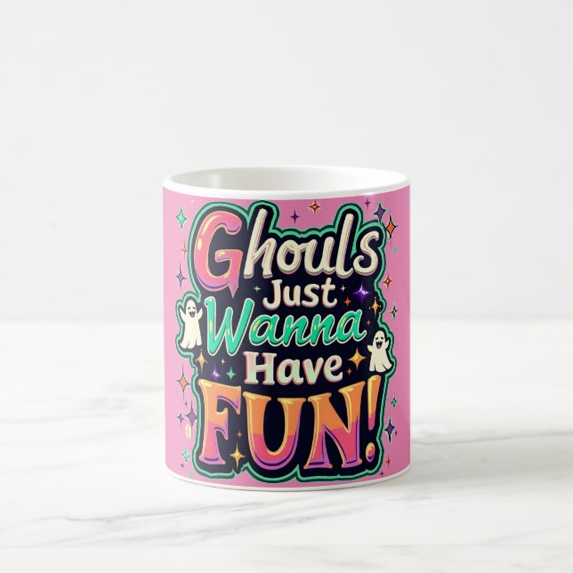 Ghouls Just Wanna Have Fun - Retro Halloween Vibes Coffee Mug (Center)