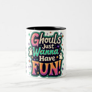 Ghouls Just Wanna Have Fun - Retro Halloween Vibes Two-Tone Coffee Mug