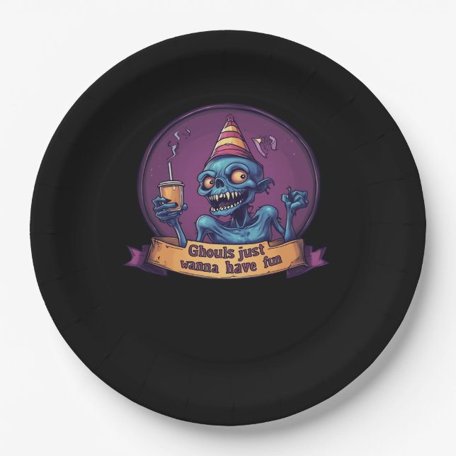 Ghouls Just Wanna Have Fun Sloth & Funny Paper Plates (Front)