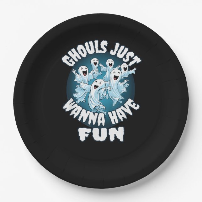 Ghouls Just Wanna Have Fun Sloth Halloween Paper Plates (Front)