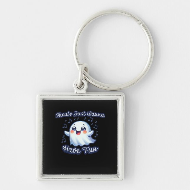 Ghouls Just Wanna Have Fun Sloth & Slogan Keychain (Front)
