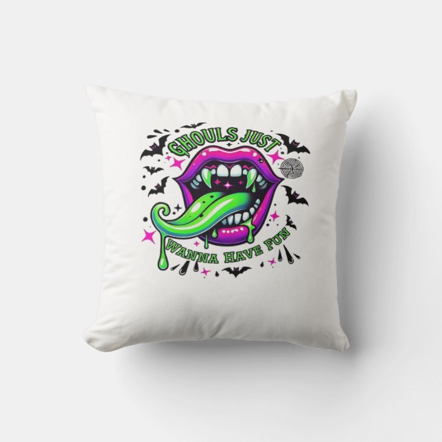 Ghouls Just Wanna Have Fun Sloth Vibe Throw Pillow (Front)