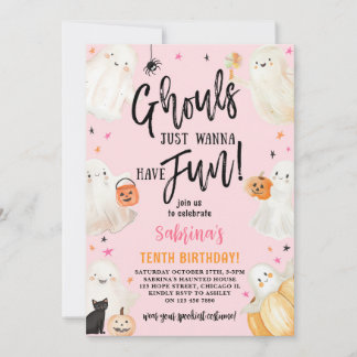 Ghouls Just Wanna Pink Halloween Birthday Party Invitation