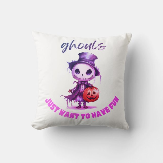 Ghouls Just Want to Have Fun Purple Halloween Throw Pillow (Front)