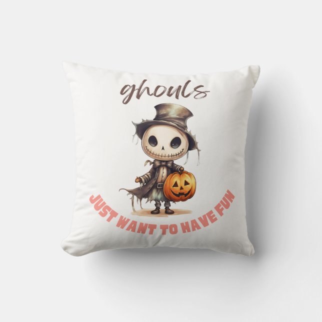 Ghouls Just Want to Have Fun White Halloween Throw Pillow (Front)