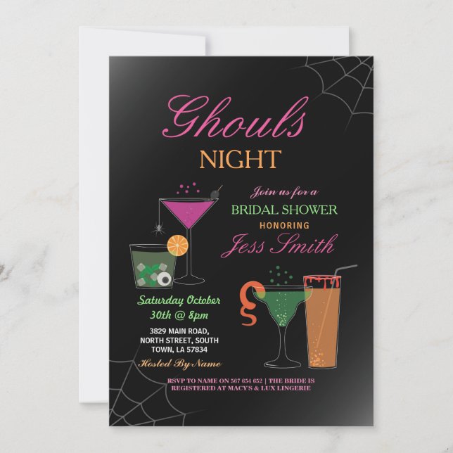 Ghouls Night Halloween Bridal Shower Cocktails Invitation (Front)