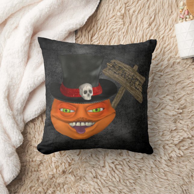Ghouly Pumpkin Face Fantasy Throw Pillow (Blanket)