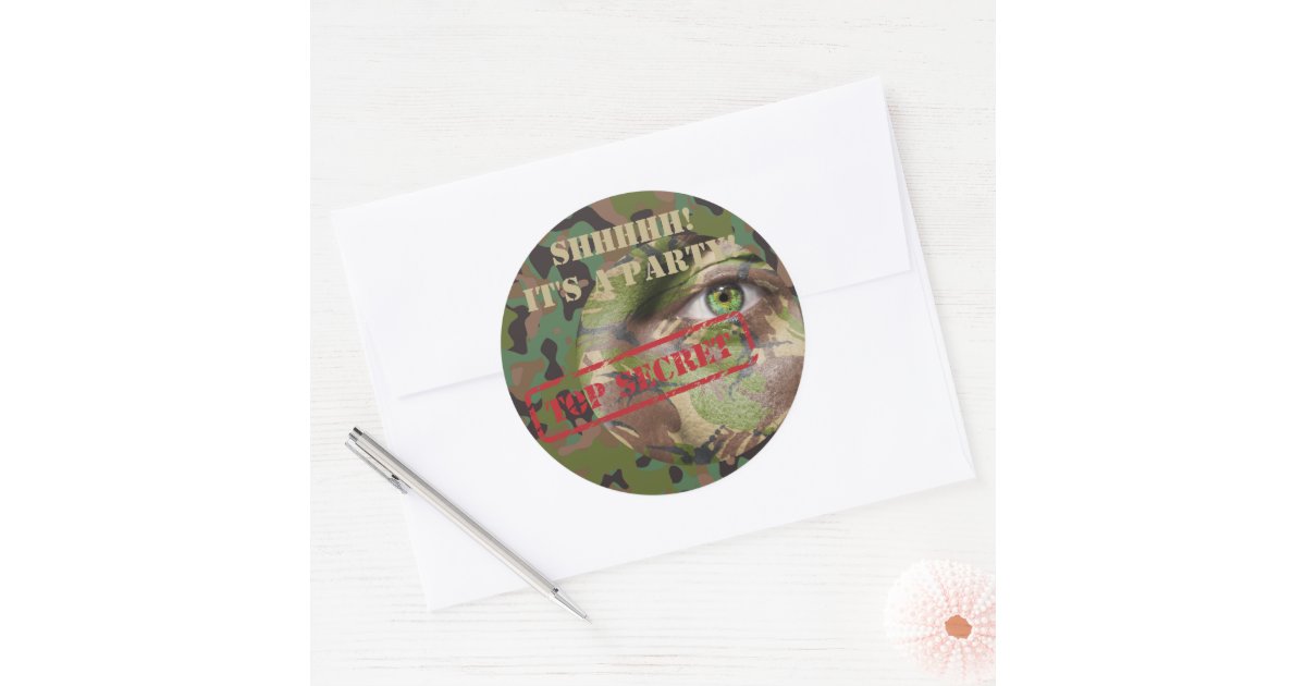 GI Camouflage Military Birthday Celebration Party Classic Round Sticker ...