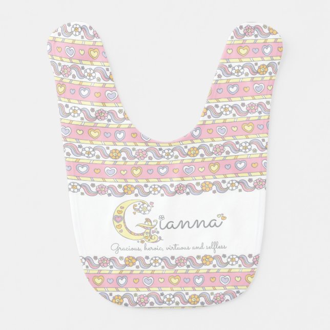 Gianna name and meaning hearts pattern baby bib (Front)