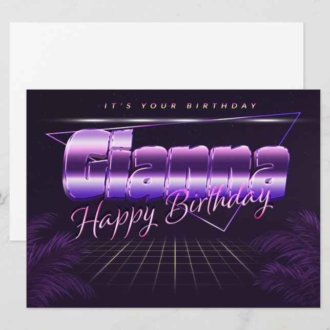 Gianna Name First name lila retro Map Birthday Card (Front/Back)